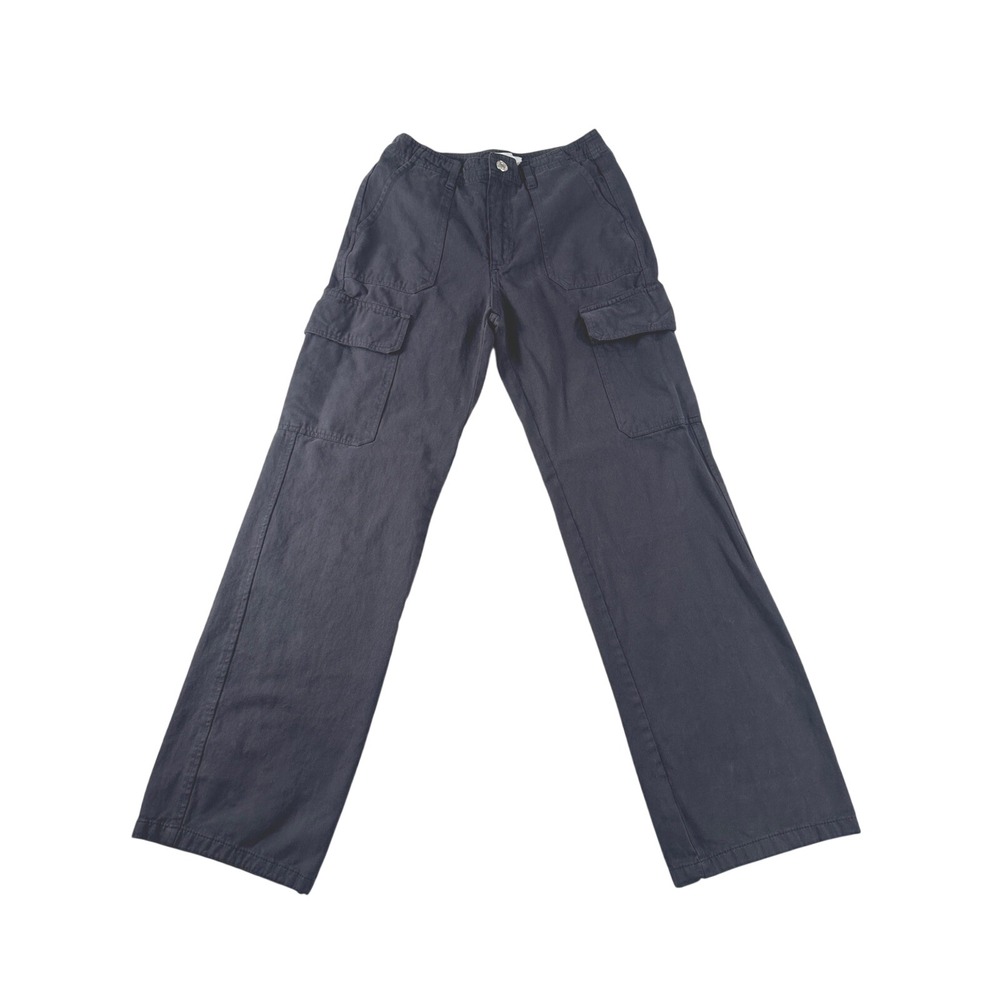 Zara Womens‎ Cargo Pants Navy Blue Straight Leg Utility Pockets Size 4 MEX 26
